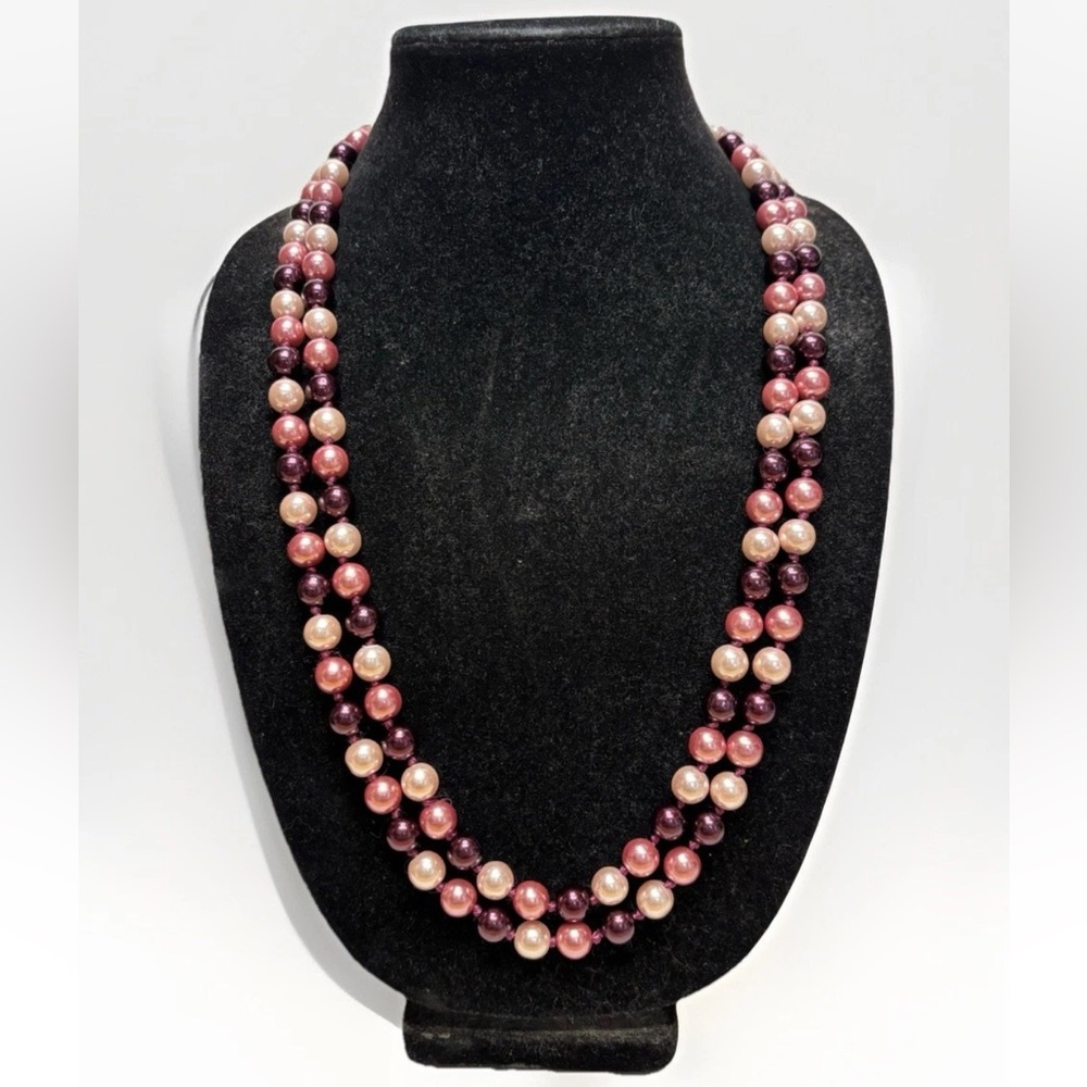 Vintage 56 Inch Faux Pearl Double Knot Necklace #4406